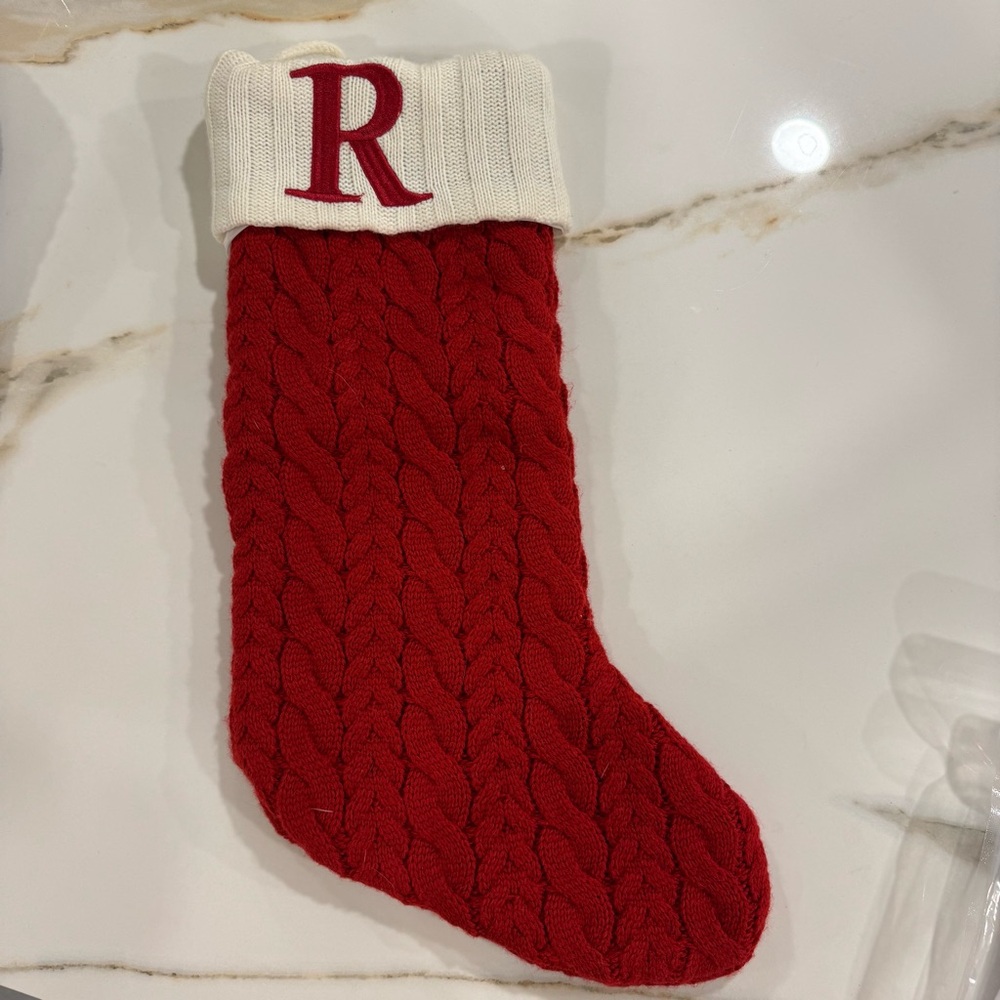 “R” Initial Knit Red Christmas Stocking